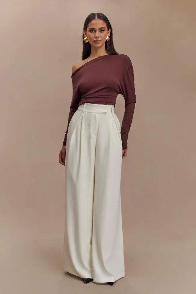Women Meshki Tops Yasmin Asymmetrical Long Sleeve Top 8211 Mahogany