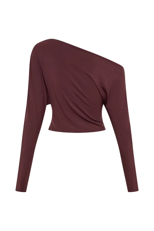 Women Meshki Tops Yasmin Asymmetrical Long Sleeve Top 8211 Mahogany