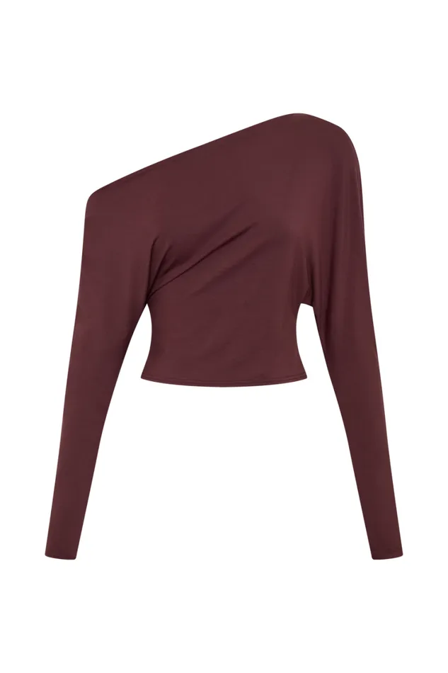 Women Meshki Tops Yasmin Asymmetrical Long Sleeve Top 8211 Mahogany