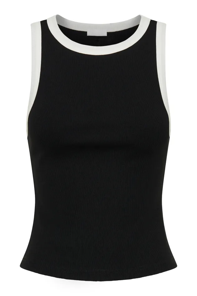 Women Meshki Tops Zanna Contrast Ribbed Tank Top 8211 BlackWhite
