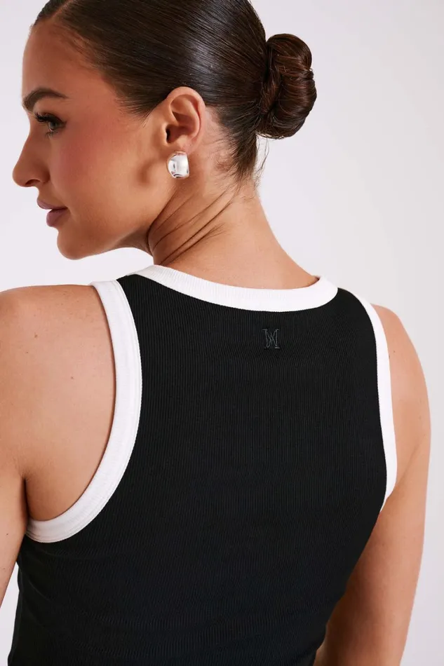 Women Meshki Tops Zanna Contrast Ribbed Tank Top 8211 BlackWhite
