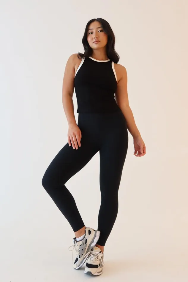 Women Meshki Tops Zanna Contrast Ribbed Tank Top 8211 BlackWhite