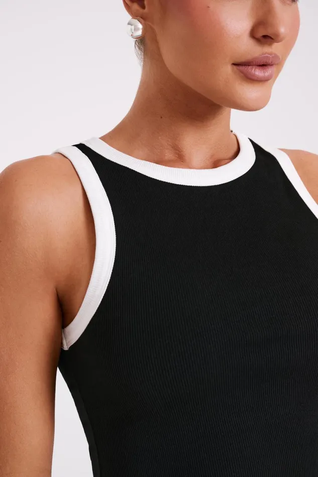 Women Meshki Tops Zanna Contrast Ribbed Tank Top 8211 BlackWhite