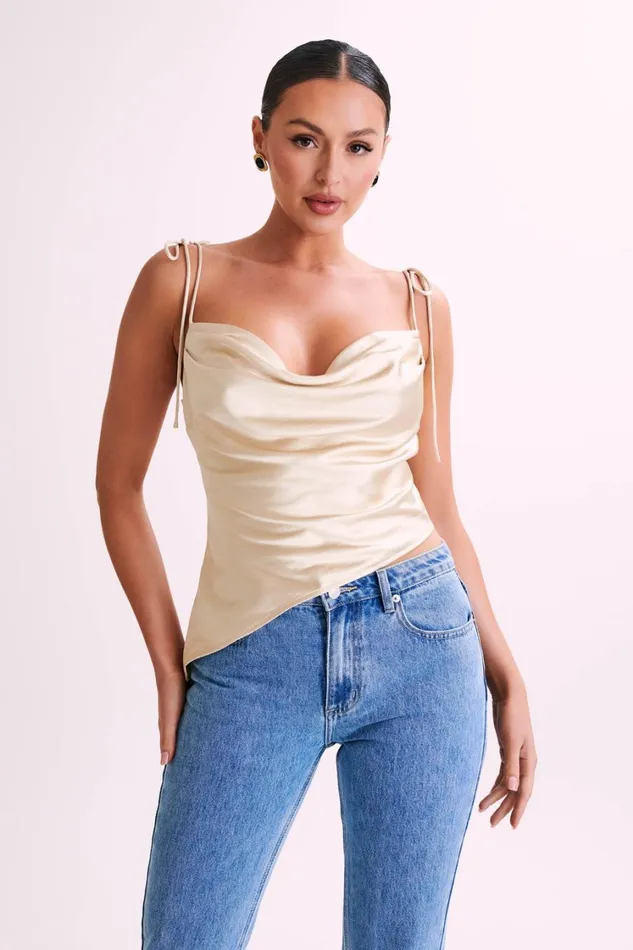 Women Meshki Tops Zavani Asymmetrical Satin Camisole 8211 Gold
