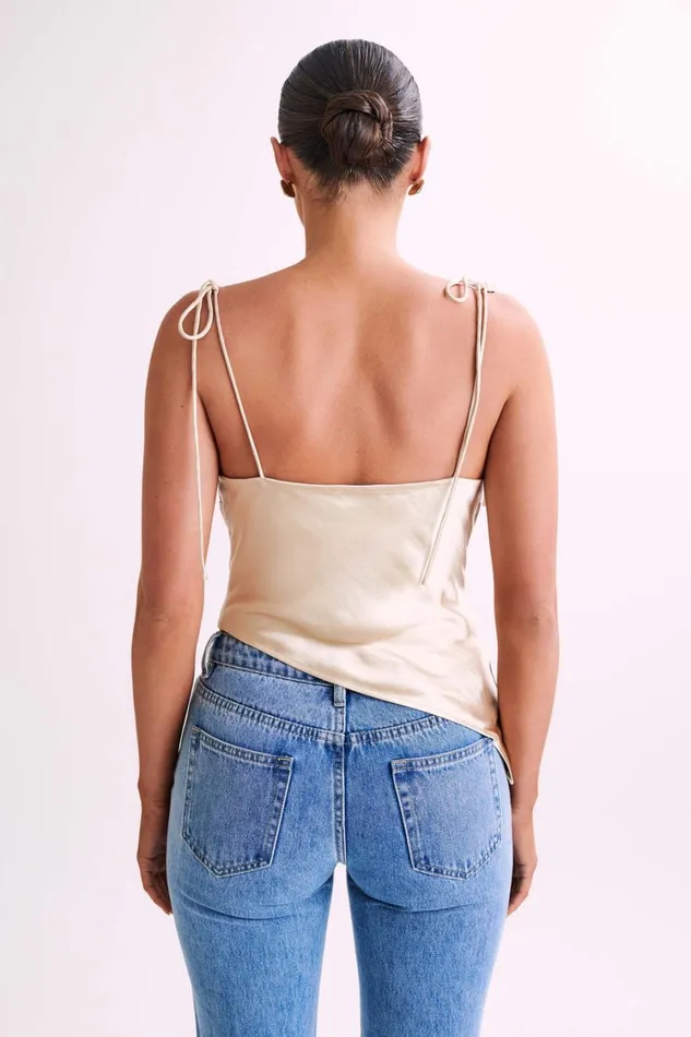 Women Meshki Tops Zavani Asymmetrical Satin Camisole 8211 Gold