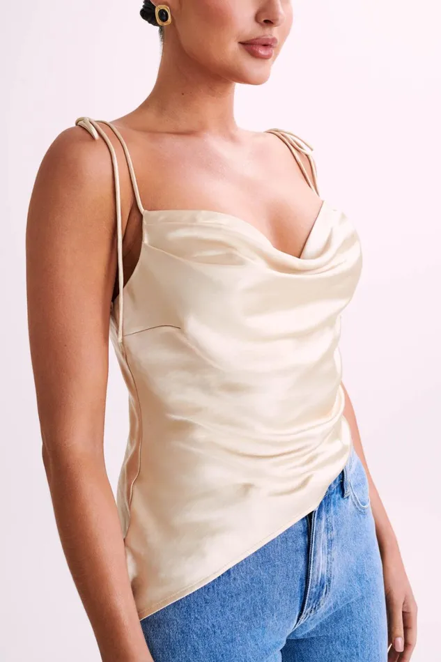 Women Meshki Tops Zavani Asymmetrical Satin Camisole 8211 Gold