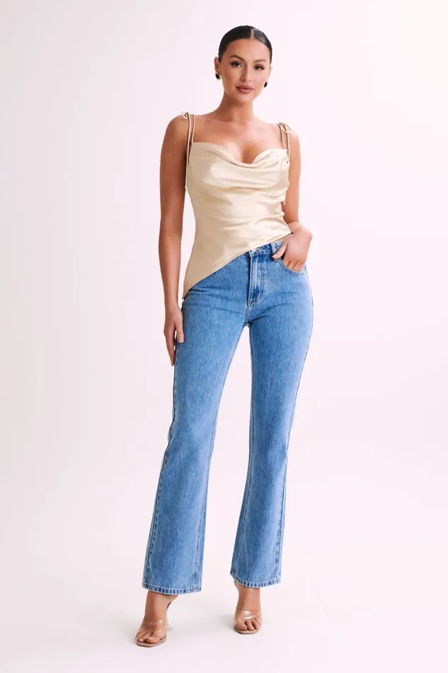 Women Meshki Tops Zavani Asymmetrical Satin Camisole 8211 Gold