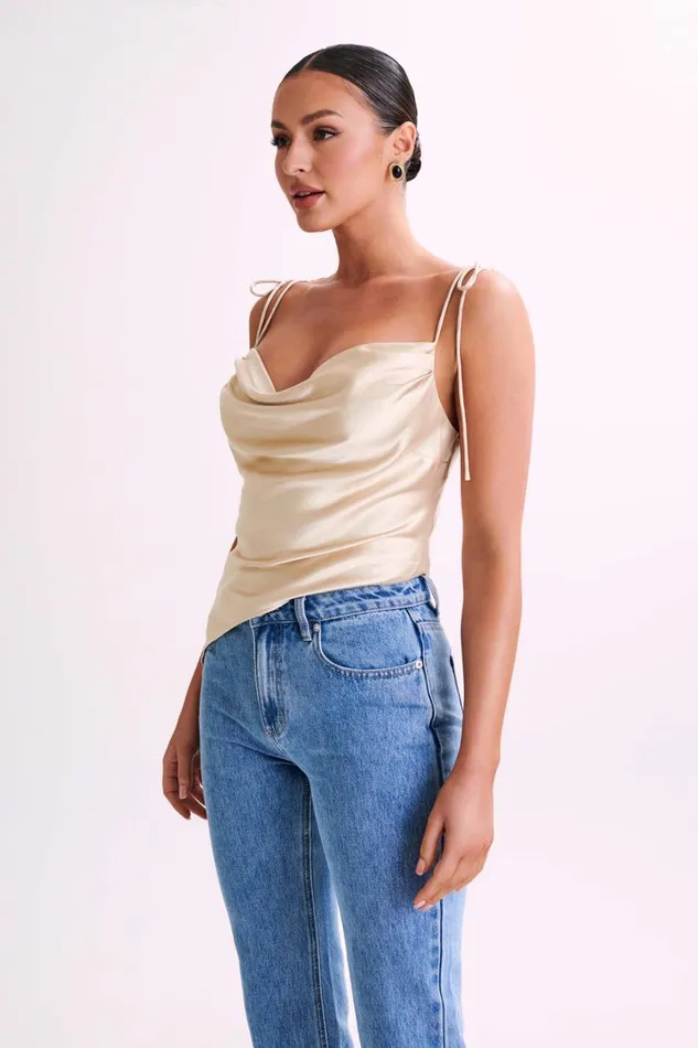 Women Meshki Tops Zavani Asymmetrical Satin Camisole 8211 Gold