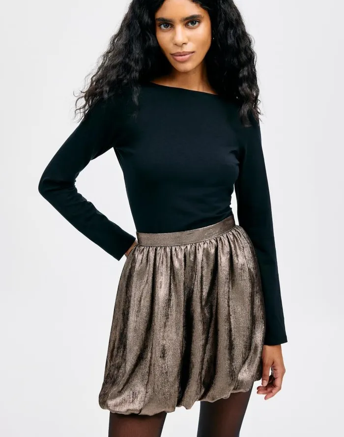 Women Metallic BubbleHem Mini Skirt Bronze Foilred Madewell Skirts