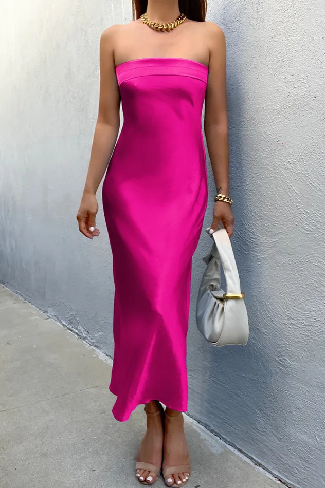 Women Midi Dresses Runaway The Label Leila Slip Dress Fuchsia
