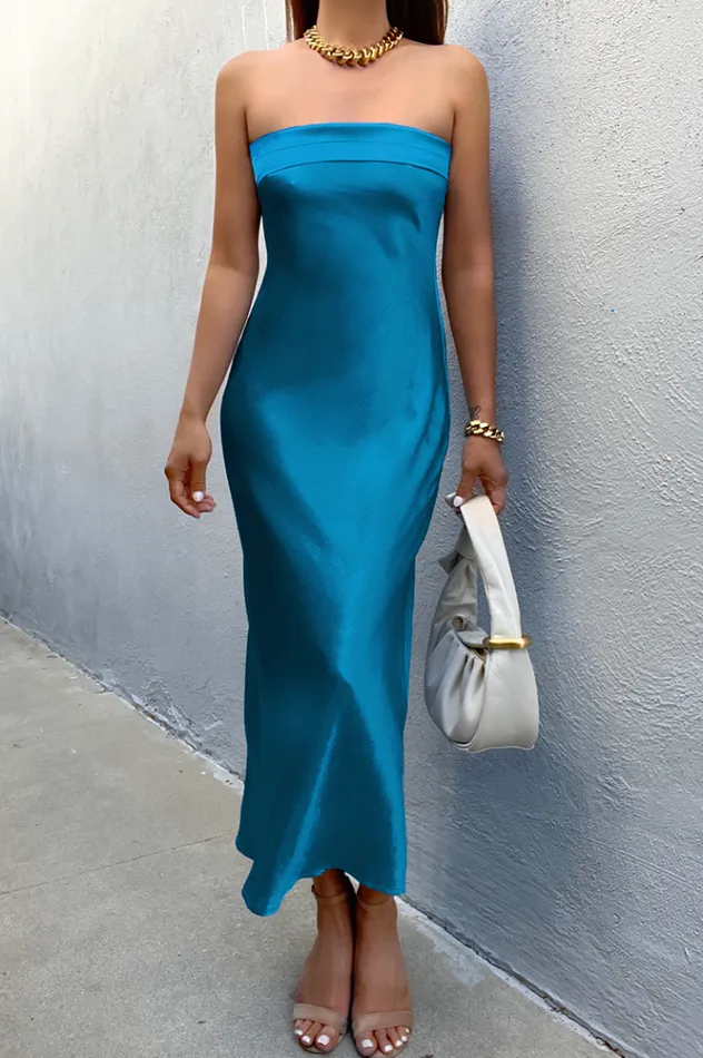 Women Midi Dresses Runaway The Label Leila Slip Dress Ocean