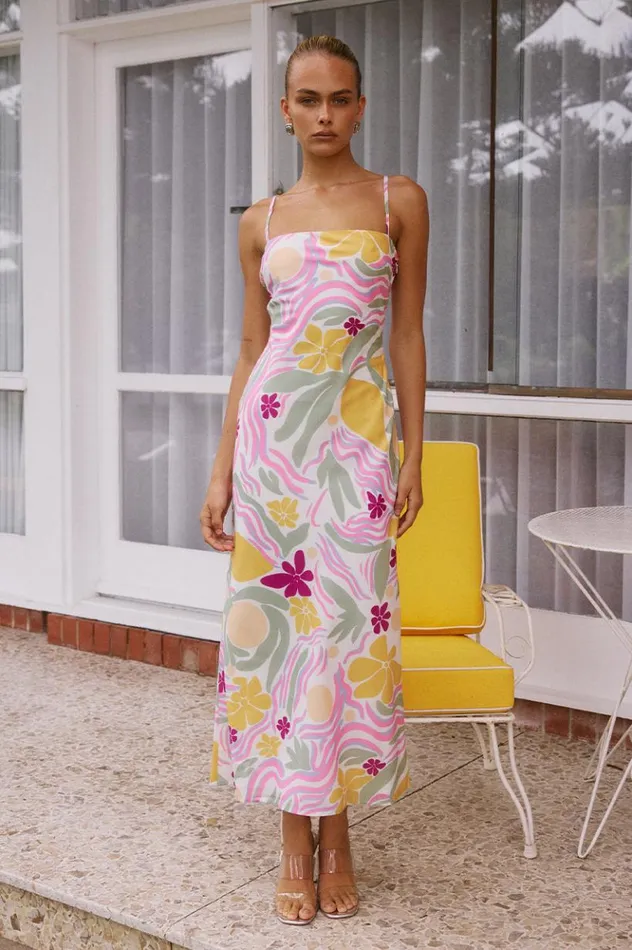 Women Midi Dresses Runaway The Label LEO SLIP DRESS Aveline Print