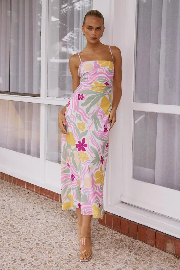 Women Midi Dresses Runaway The Label LEO SLIP DRESS Aveline Print