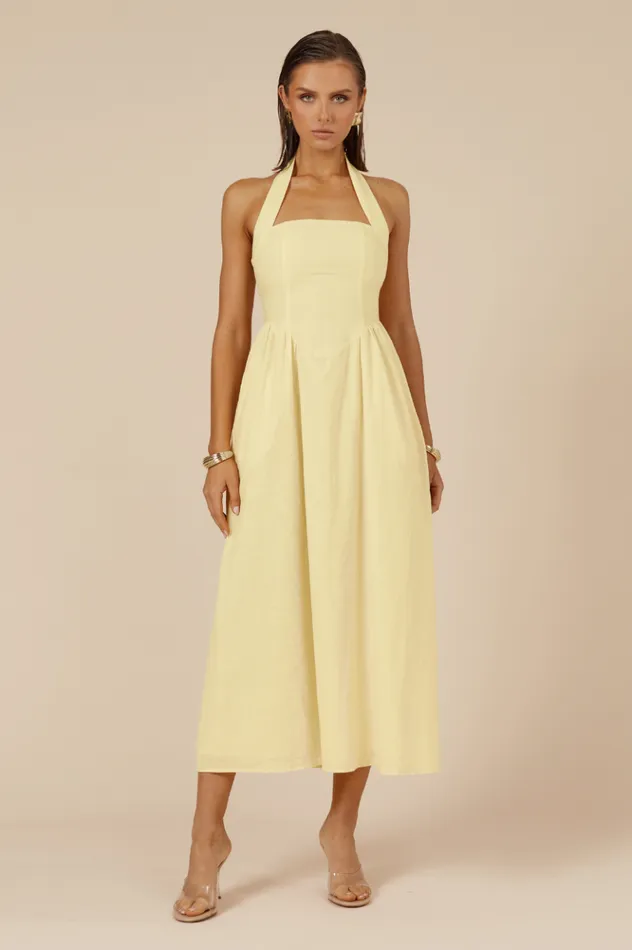 Women Midi Dresses Runaway The Label LOCKLEA MIDI DRESS Lemon