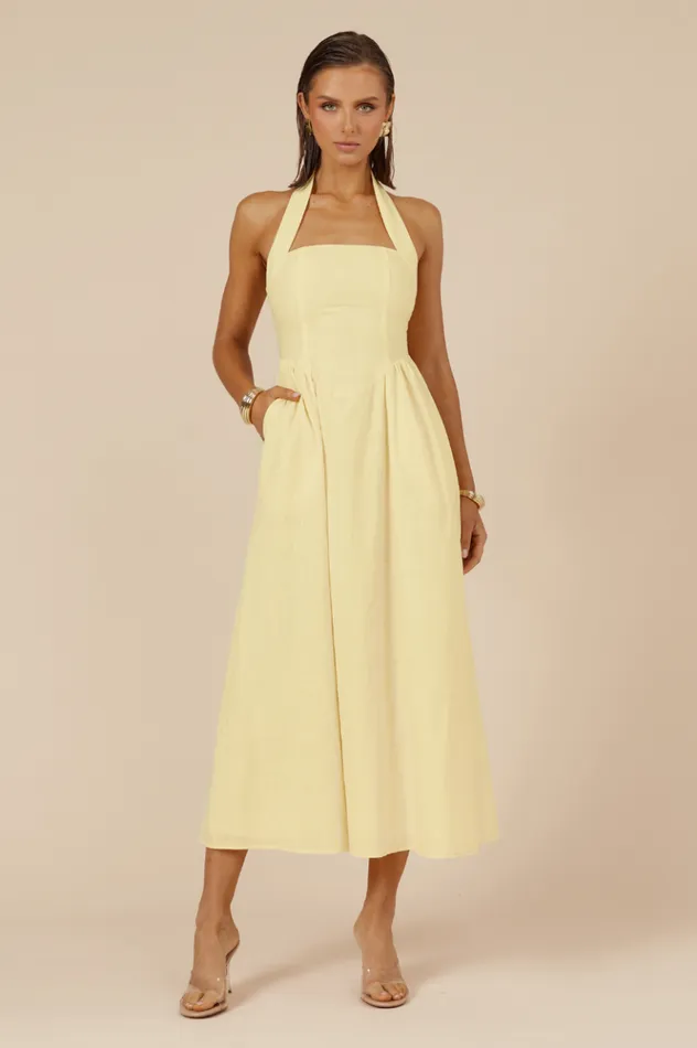 Women Midi Dresses Runaway The Label LOCKLEA MIDI DRESS Lemon