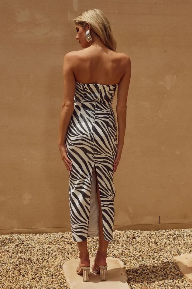 Women Midi Dresses Runaway The Label MALIBU MIDI DRESS Zebra
