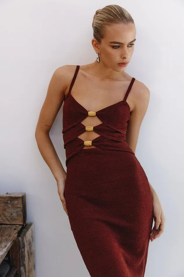 Women Midi Dresses Runaway The Label NORMANI MIDI DRESS Chocolate