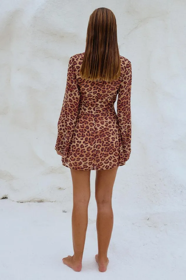 Women Mini Dresses Runaway The Label ANURA MINI DRESS Leopard Print