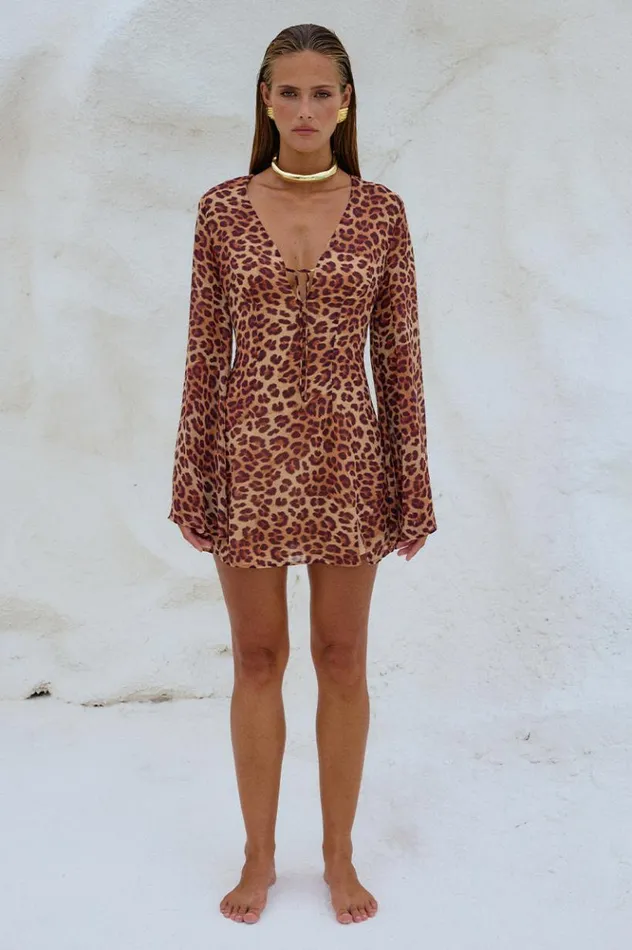Women Mini Dresses Runaway The Label ANURA MINI DRESS Leopard Print
