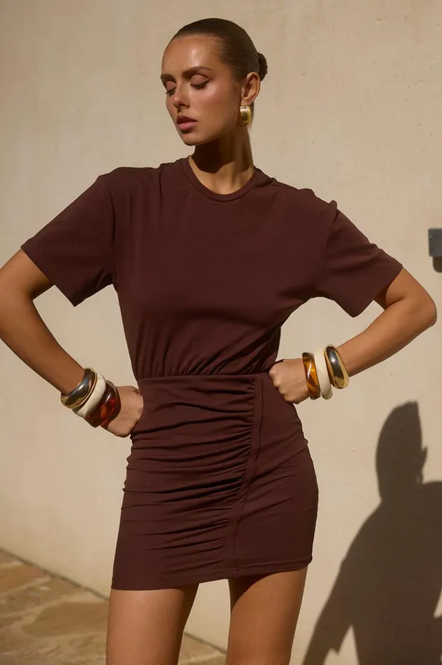 Women Mini Dresses Runaway The Label TAYLOR MINI DRESS Chocolate