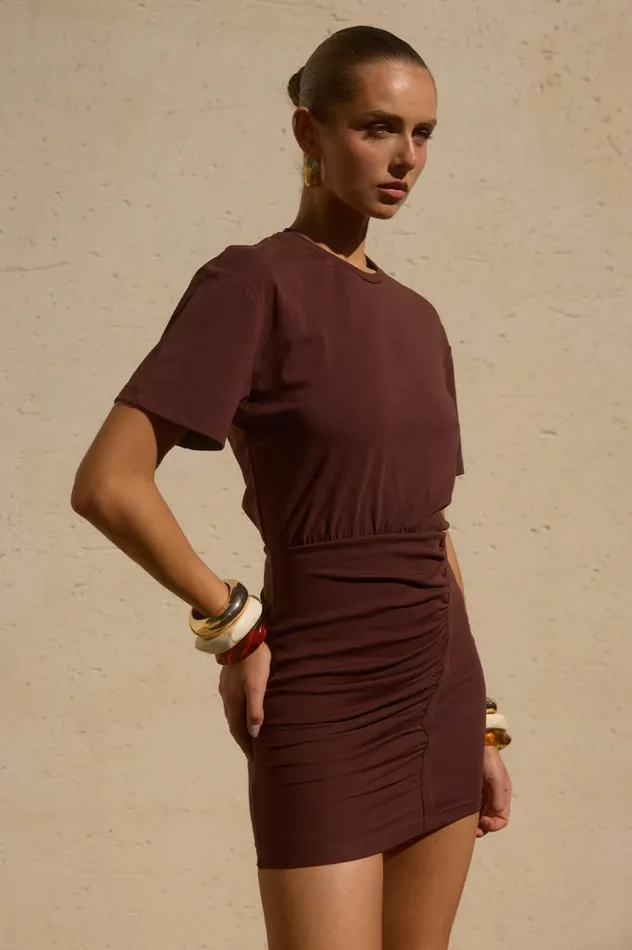 Women Mini Dresses Runaway The Label TAYLOR MINI DRESS Chocolate