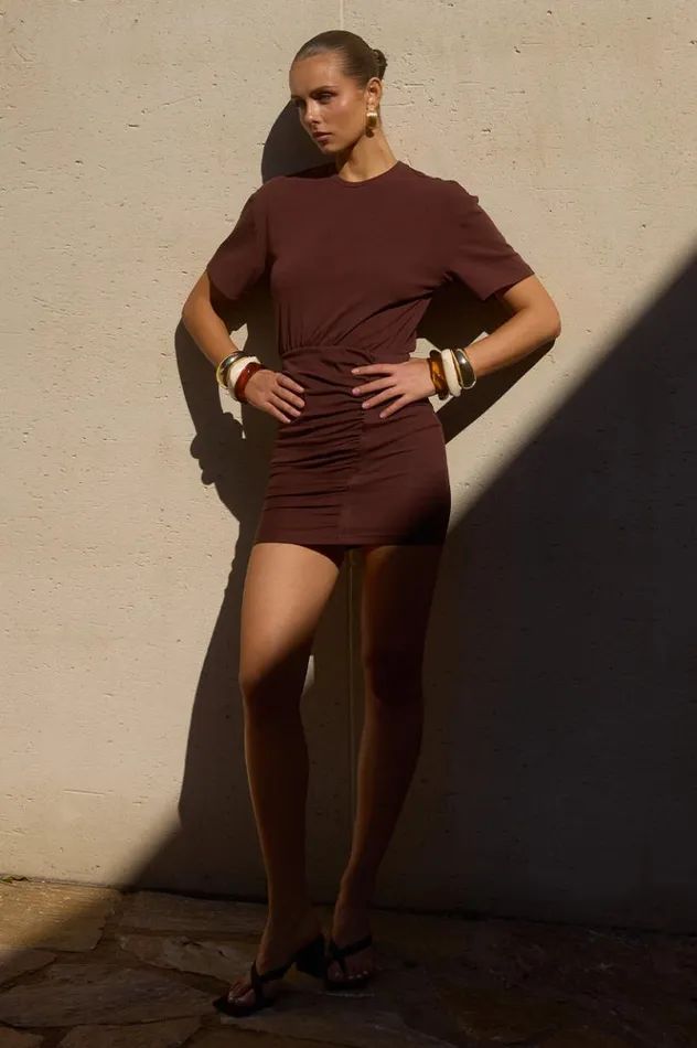 Women Mini Dresses Runaway The Label TAYLOR MINI DRESS Chocolate