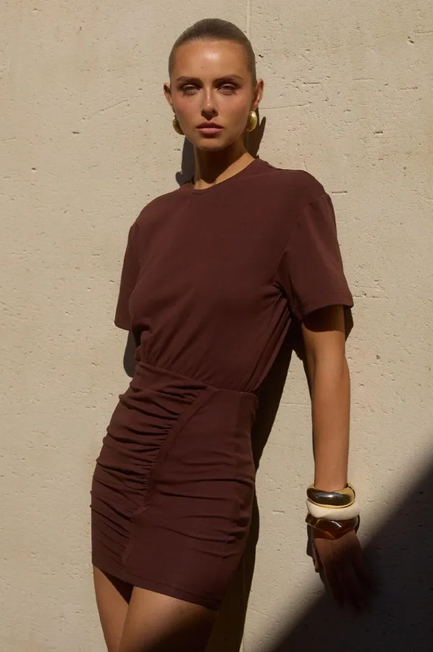 Women Mini Dresses Runaway The Label TAYLOR MINI DRESS Chocolate