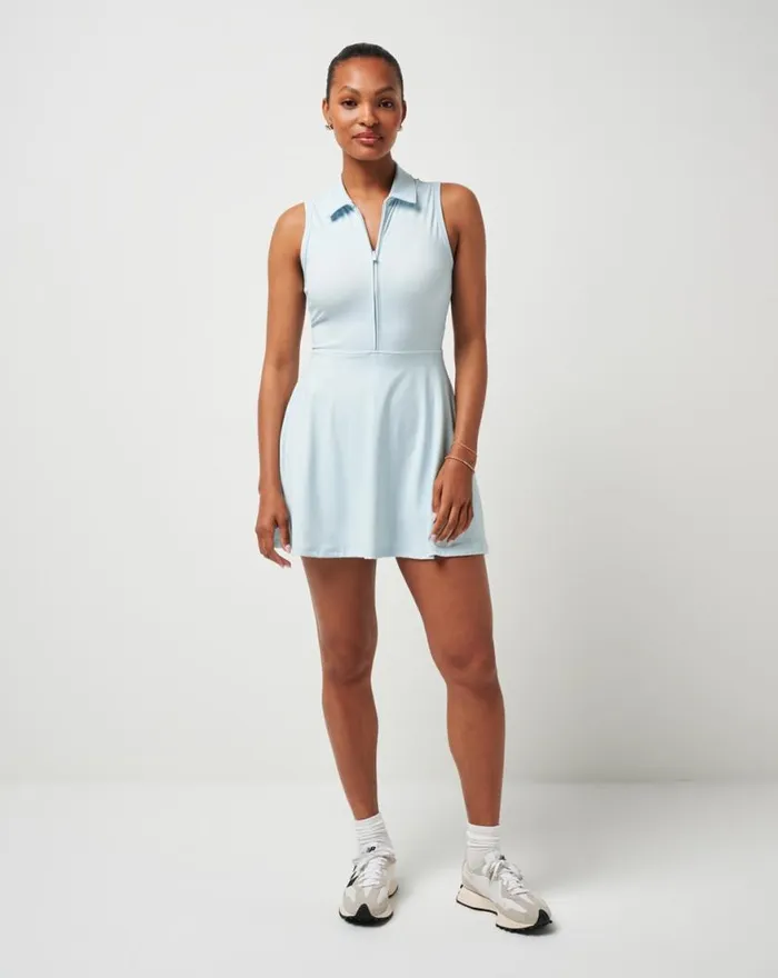 Women MOVEKNIT SLEEVELESS POLO DRESS 20 Heather Baby Blue TravisMathew Dresses