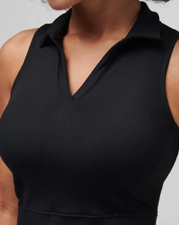 Women MOVEKNIT SLEEVELESS VNECK POLO Black TravisMathew Polos