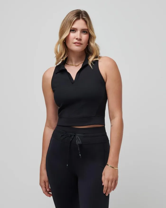 Women MOVEKNIT SLEEVELESS VNECK POLO Black TravisMathew Polos