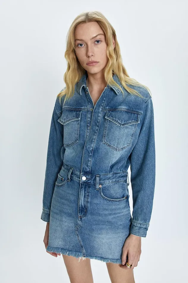 Women Nina Long Sleeve Mini Dress 8211 Cara Pistola Denim Denim