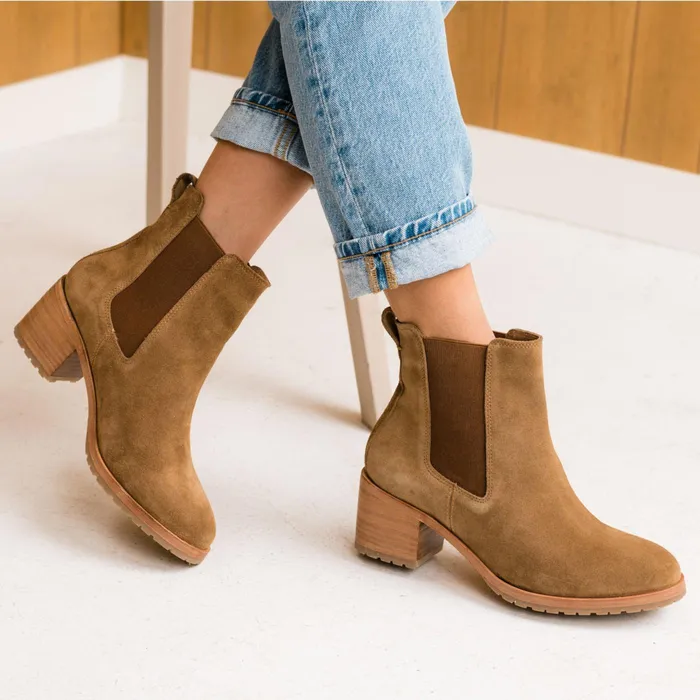 Women Nisolo Boots Ana GoTo Heeled Chelsea Boot Taupe Suede