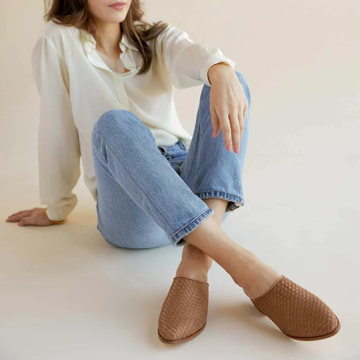 Women Nisolo Flats and Slip Ons Ama Woven Mule Woven Almond