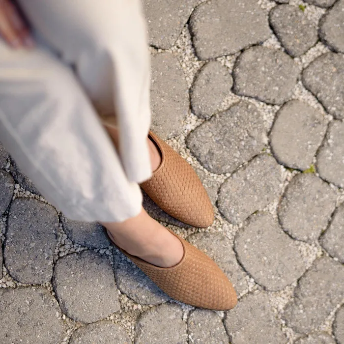 Women Nisolo Flats and Slip Ons Ama Woven Mule Woven Almond