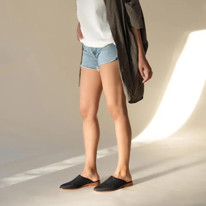 Women Nisolo Flats and Slip Ons Ama Woven Mule Woven Black