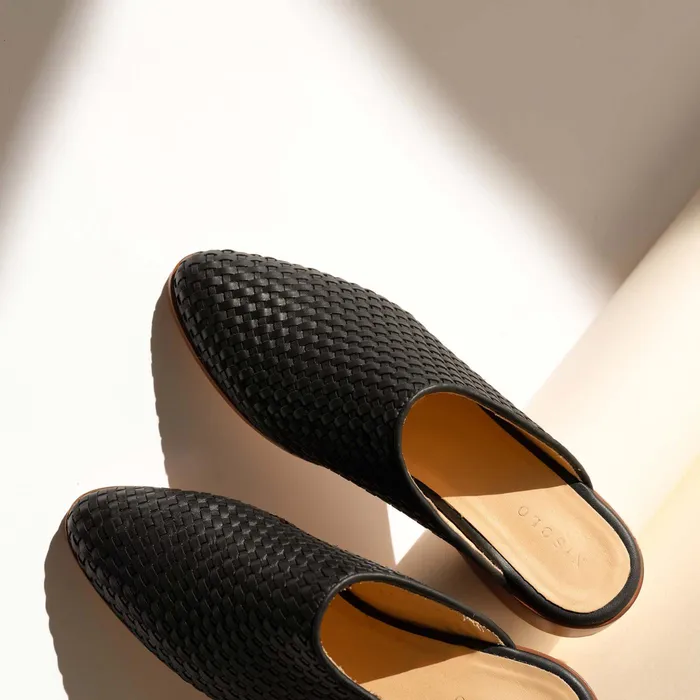 Women Nisolo Flats and Slip Ons Ama Woven Mule Woven Black
