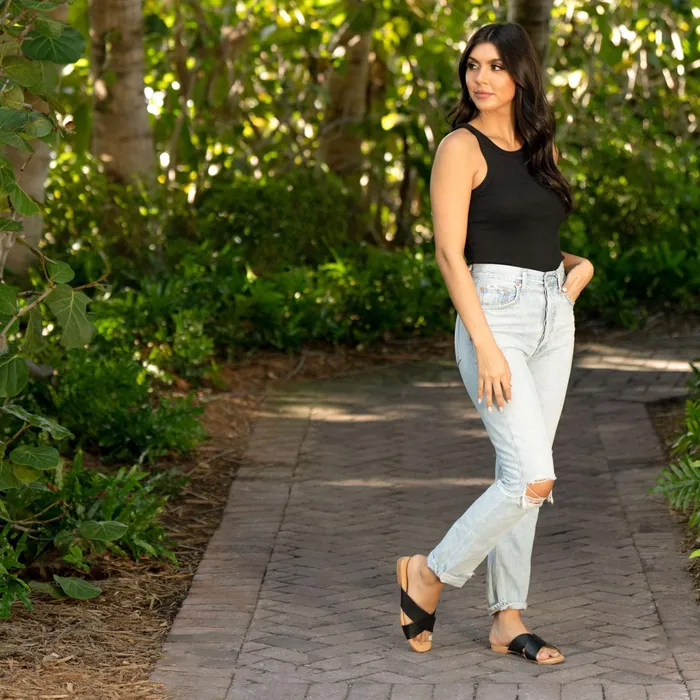 Women Nisolo Flats and Slip Ons Catalina Slide Sandal Black