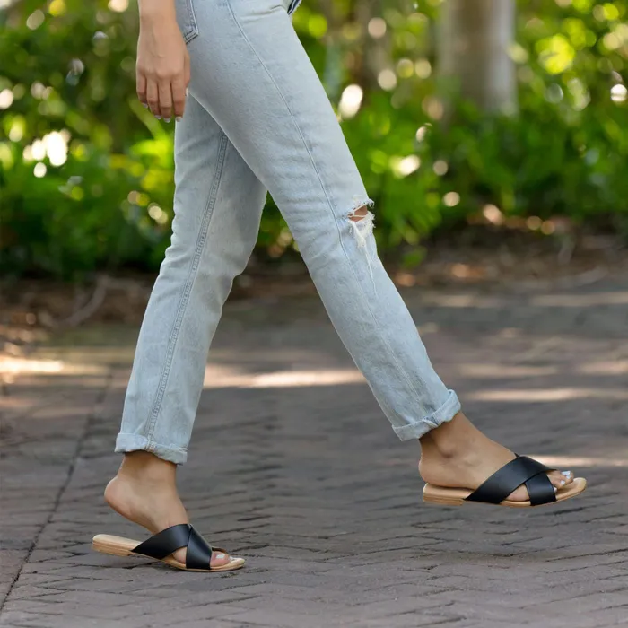Women Nisolo Flats and Slip Ons Catalina Slide Sandal Black