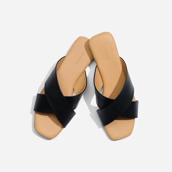 Women Nisolo Flats and Slip Ons Catalina Slide Sandal Black