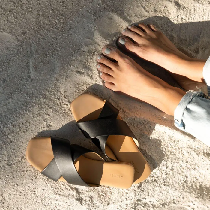 Women Nisolo Flats and Slip Ons Catalina Slide Sandal Black