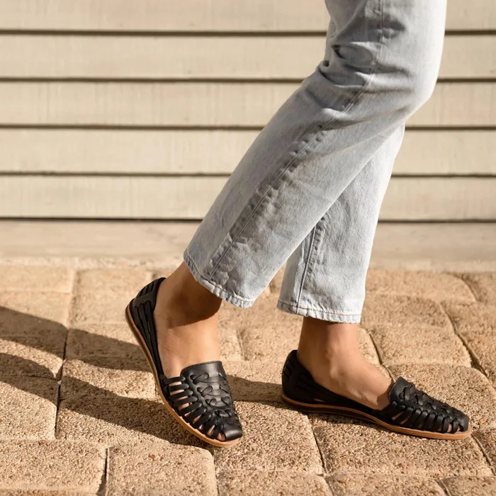Women Nisolo Flats and Slip Ons Huarache Sandal Black