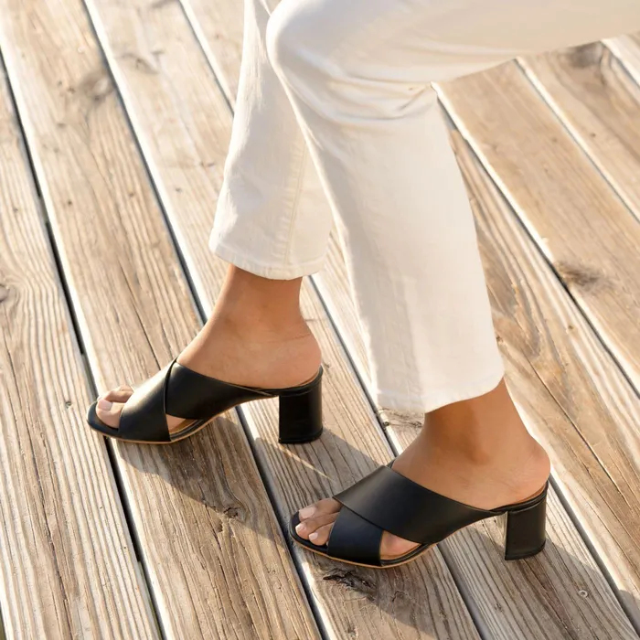 Women Nisolo Heels Carina Cross Strap Mule Black