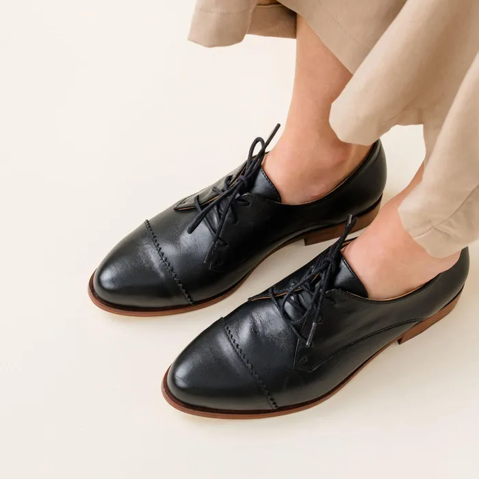 Women Nisolo Loafers and Mules Emilia Cap Toe Oxford Black