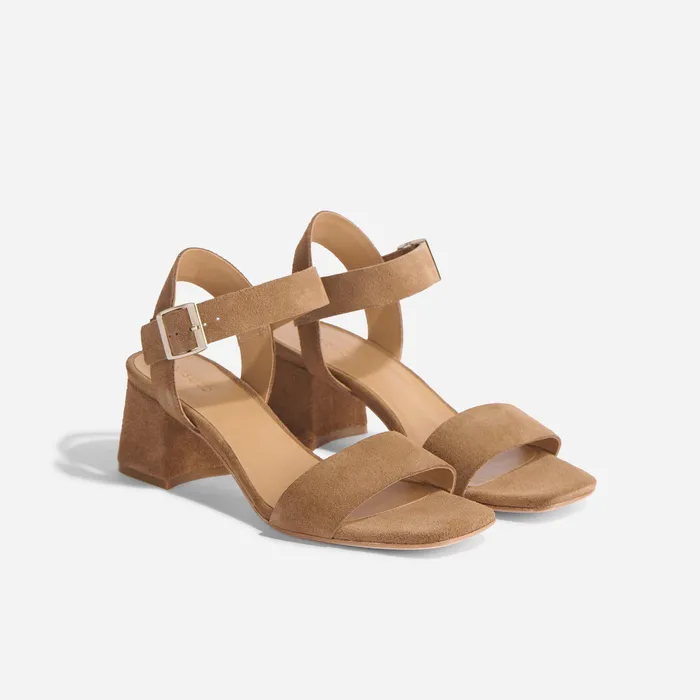 Women Nisolo Sandals Stella GoTo Block Heel Taupe Suede