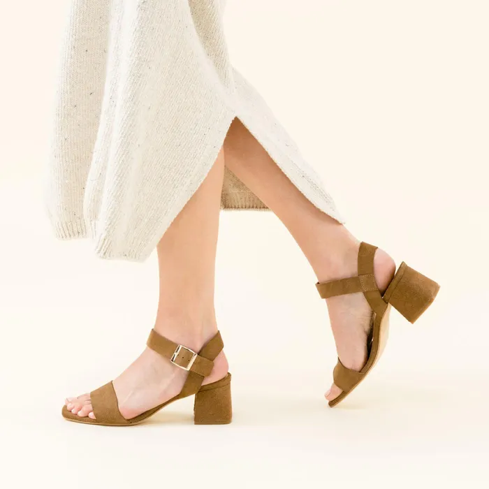 Women Nisolo Sandals Stella GoTo Block Heel Taupe Suede