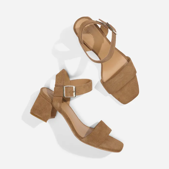 Women Nisolo Sandals Stella GoTo Block Heel Taupe Suede