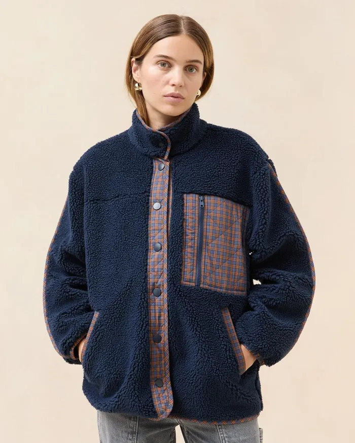Women Outerwear Loeffler Randall Rocky NavyRust Fleece Jacket