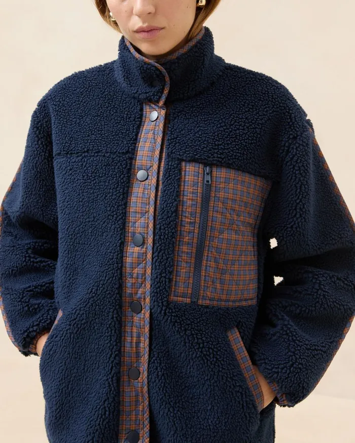 Women Outerwear Loeffler Randall Rocky NavyRust Fleece Jacket Women Outerwear Loeffler Randall Rocky NavyRust Fleece Jacket