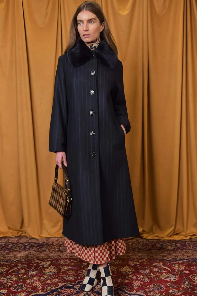 Women Outerwear RIXO Milly Navy Pinstripe
