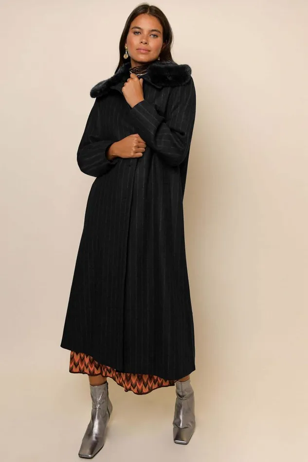 Women Outerwear RIXO Milly Navy Pinstripe